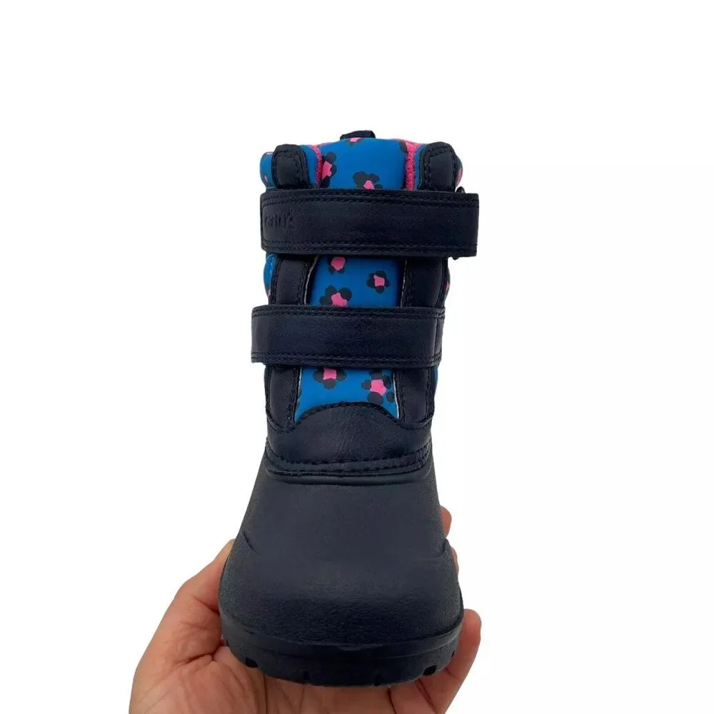 Carters‎ Toddler Girl's Snow Boots Size 8 Pink Navy Blue Slip on Warm & Comfy
